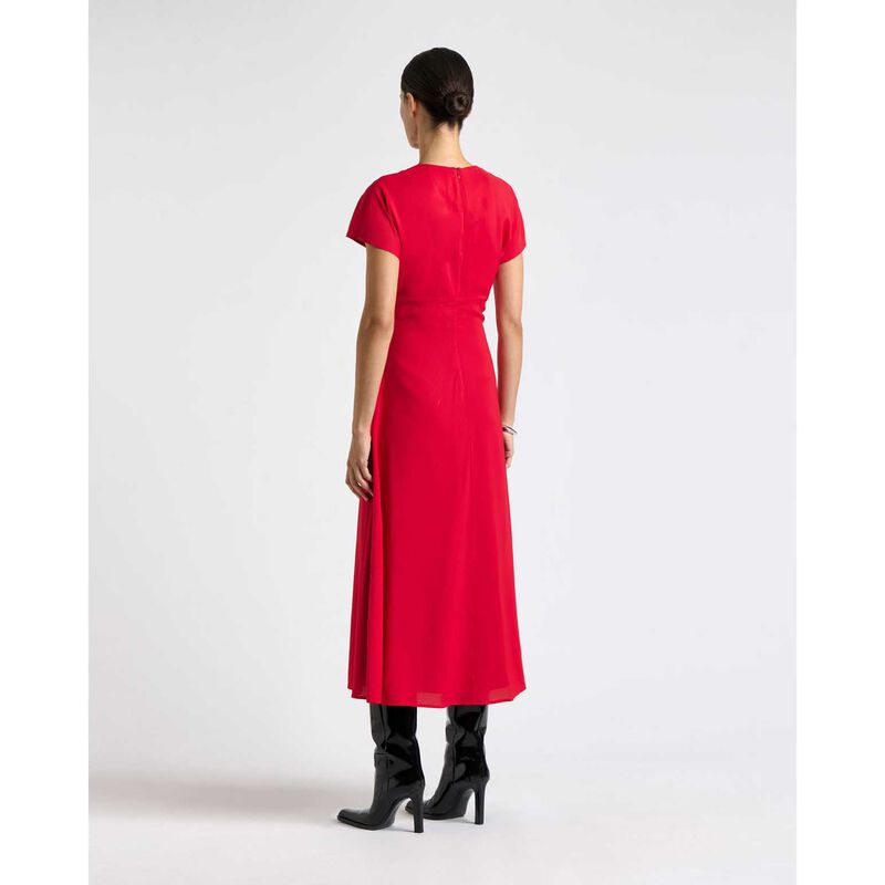 Cue Raspberry Stretch Viscose Gathered Front Midi Dress image number 1